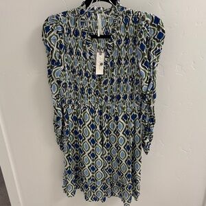 Anthropologie Blue and Green Geometric Blouse